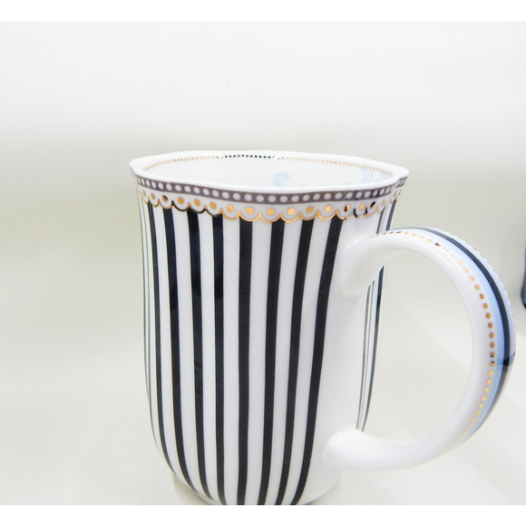 Grace's Teaware Josephine Black and White Stripes Coffee Cup Blue Toile Decal - Picture 8 of 11